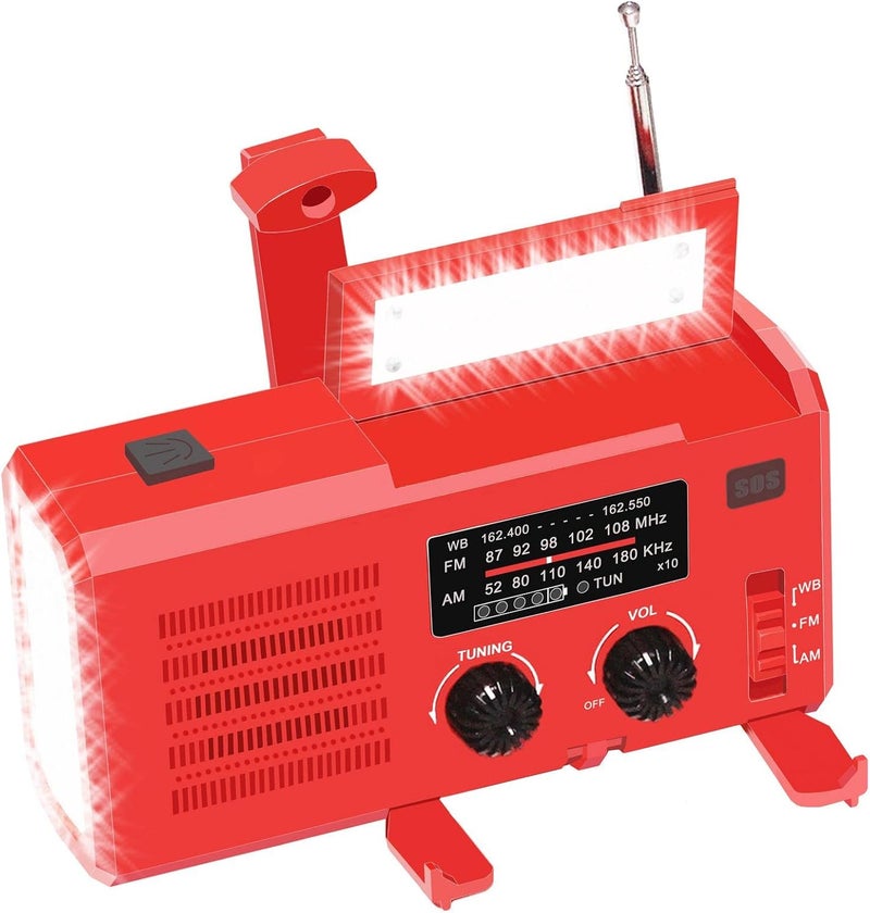 ويوبلز راديو يعمل بالطاقة الشمسية، بطارية 4000 مللي أمبير، راديو طوارئ NOAA للأحوال الجوية، مصباح يدوي، بنك طاقة محمول، منبه SOS، راديو AM/FM، ومصباح LED للطوارئ الخارجية - Image 1